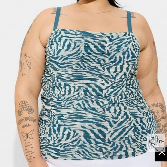 Torrid Stretch Mesh Cropped Shirred Cami Zebra White - Picture 2 of 12